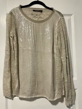 Marc New York Sequin Front Long Sleeve Top - Light Neutral